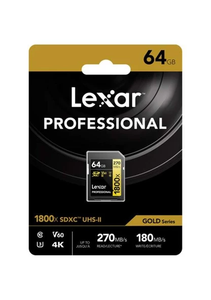 Lexar 64 GB Gold Series 1800x SDXC Class 10 UHS-II Hafıza Kartı