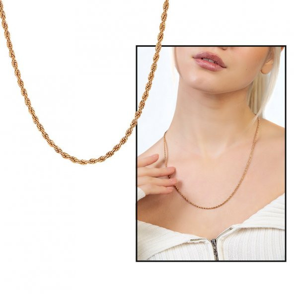 Nipora Rose Renk İnce Model Çelik Kadın Burma Zincir - 7