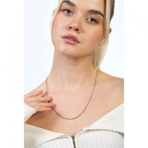 Nipora Rose Renk İnce Model Çelik Kadın Burma Zincir - 8