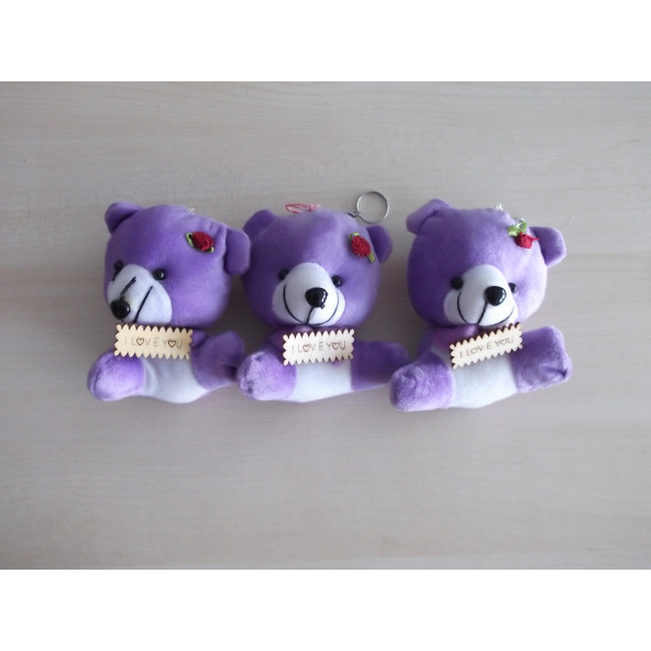 KÜÇÜK AYICIK AYNA SÜSÜ (11x9cm) (I LOVE YOU) LİLA PELUŞ OYUNCAK AYICIK ASMA SÜSÜ, ASKI SÜSÜ - 2