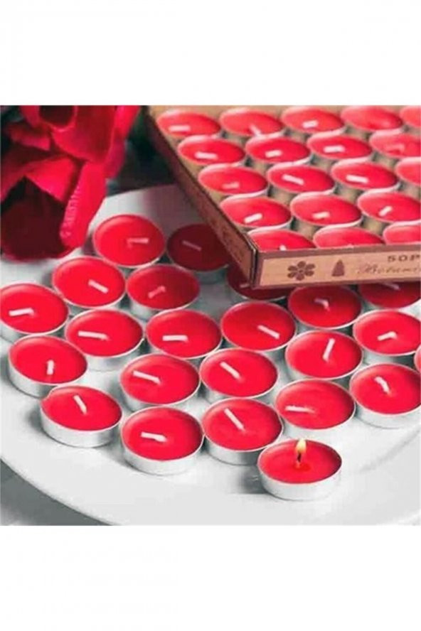 Dekoratif Yuvarlak Mini Tea Light Mum Kırmızı 50Li - 2