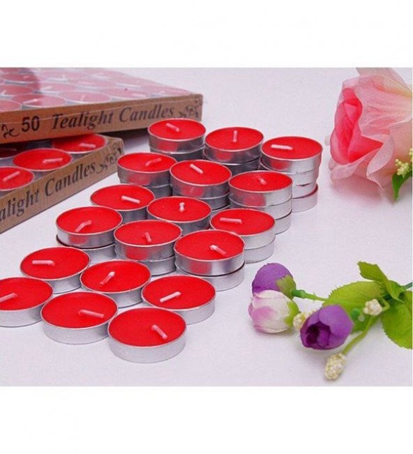 Dekoratif Yuvarlak Mini Tea Light Mum Kırmızı 50Li - 4