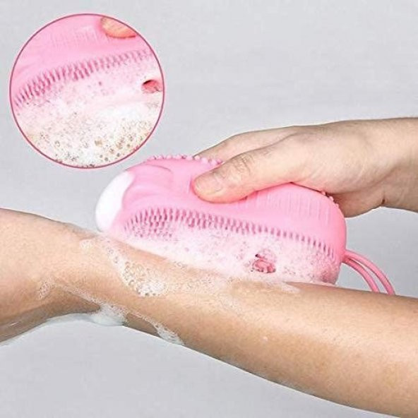 Süngerli Silikon Banyo Kesesi Banyo Sırt Kesesi Çift Taraflı Silikon Duş Lifi Fırçası Lif  Kese - 3