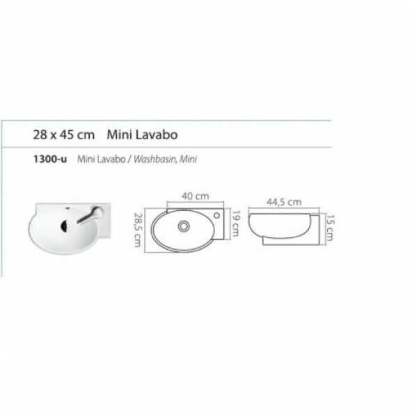 Turkuaz Seramik Cerastyle 001300U 28 cm Mini Köşe Lavabo - 3