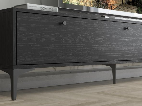 Woodn Love Etna Premium Metal Ayaklı Dolaplı 180 Cm Tv Ünitesi - Siyah / Siyah - 3