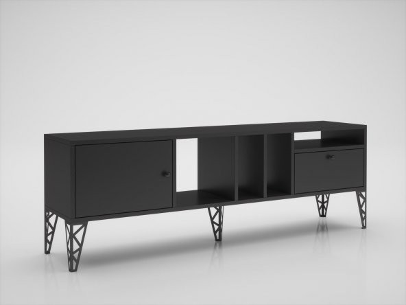 Woodn Love Cercei 160 Cm Metal Ayaklı Tv Ünitesi - Siyah / Siyah - 6