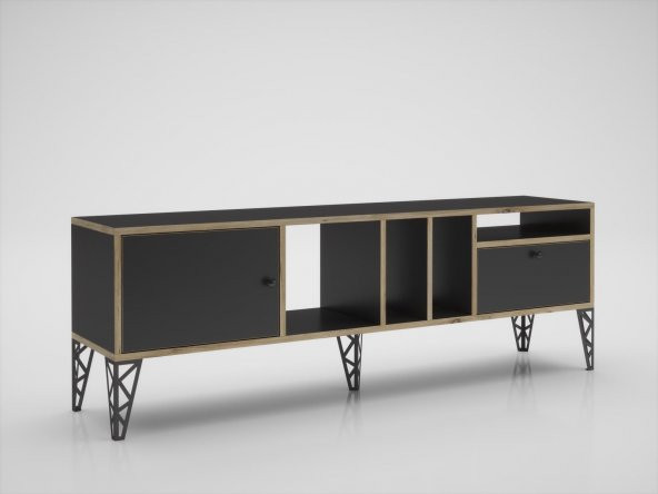 Woodn Love Cercei 160 Cm Metal Ayaklı Tv Ünitesi - Atlantik Çam - Siyah / Siyah - 6