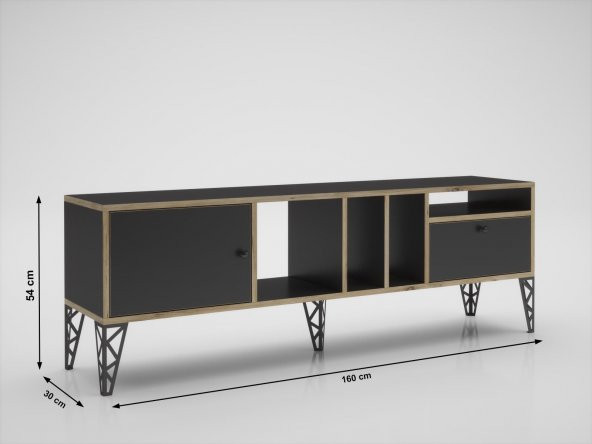 Woodn Love Cercei 160 Cm Metal Ayaklı Tv Ünitesi - Atlantik Çam - Siyah / Siyah - 7