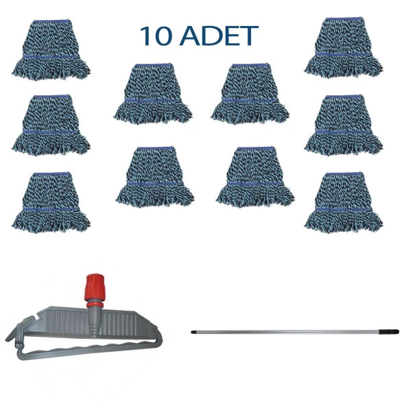 Cod-Ex Geniş Yedek Islak Mop Paspas Takımı - 10 ad 25 Cm. 500 Gr. Islak Mop + Mop Tutucu + Metal Vidalı Sap - Resim 2