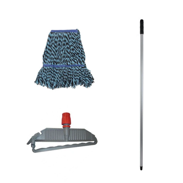 Cod-Ex Geniş Yedek Islak Mop Paspas Takımı - 10 ad 25 Cm. 500 Gr. Islak Mop + Mop Tutucu + Metal Vidalı Sap - Resim 3