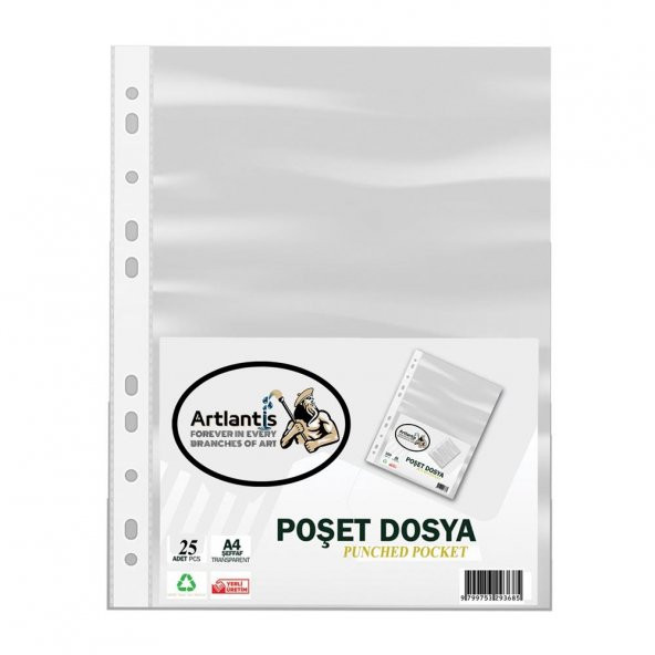 Poşet Dosya 25 Li A-4 Şeffaf Föy Dosya 1 Paket Artlantis Ofis Okul Kenarı Delikli Poşet Dosya 1 Paket