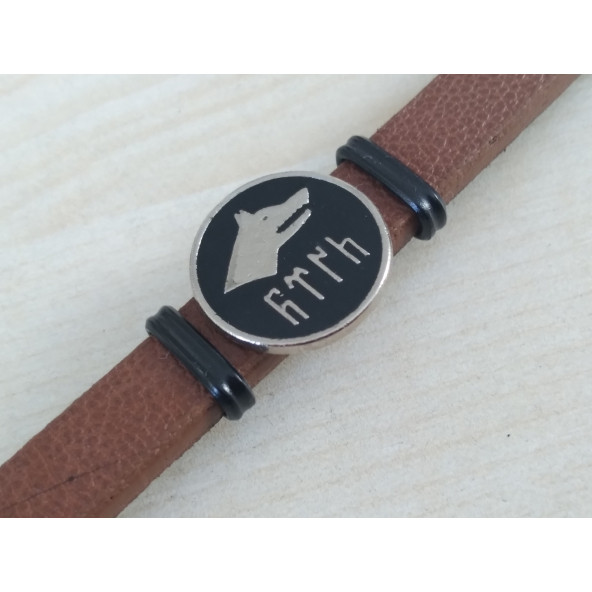 DERİ BİLEKLİK BOZKURT - GÖKTÜRKÇE TÜRK (ERKEK, BAYAN) KAHVERENGİ DERİ, METAL ARMALI - 2