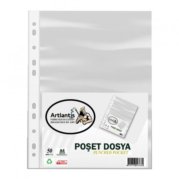 Poşet Dosya 50 Li A-4 Şeffaf Föy Dosya 1 Paket Artlantis Ofis Okul Kenarı Delikli Poşet Dosya 1 Paket