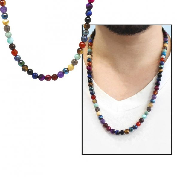 Nipora Küre Kesim Çakra Doğaltaş Kombinli Erkek Başarı Kolyesi - 2