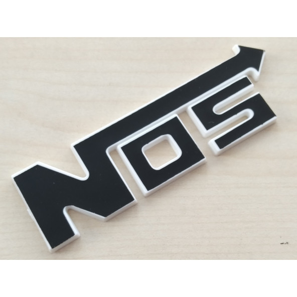 NOS ARMASI 10x3cm KABARTMA SPORT ARMA SİYAH-BEYAZ (NOS LOGOSU) NOS YAZISI - NOS LOGO