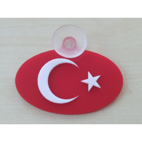 AY YILDIZ 8x5cm VANTUZLU OVAL KABARTMA TÜRK BAYRAĞI (AY YILDIZ ARMASI) AY YILDIZ LOGO