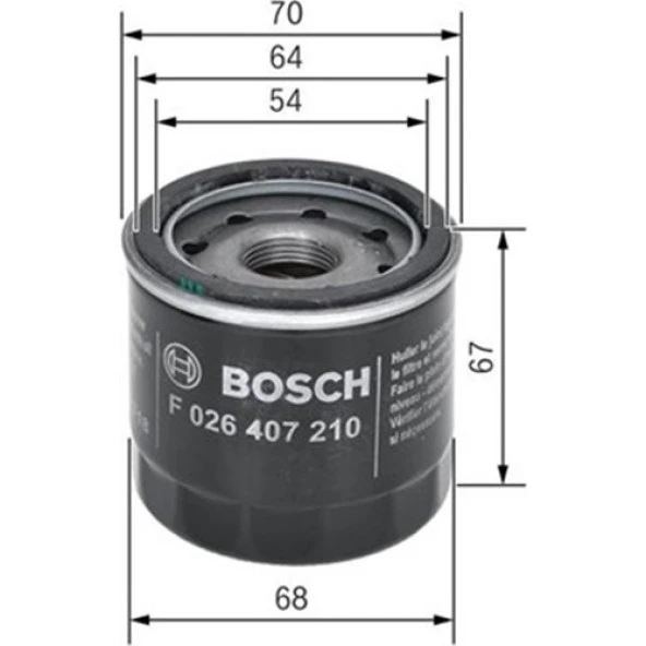 Bosch Yağ Filtresi Honda Cıvıc 1.6 2012 Hyundaı Atos 1.0i 98-02 Nıssan Almera Iı 1.5-1.8 00 F026407210