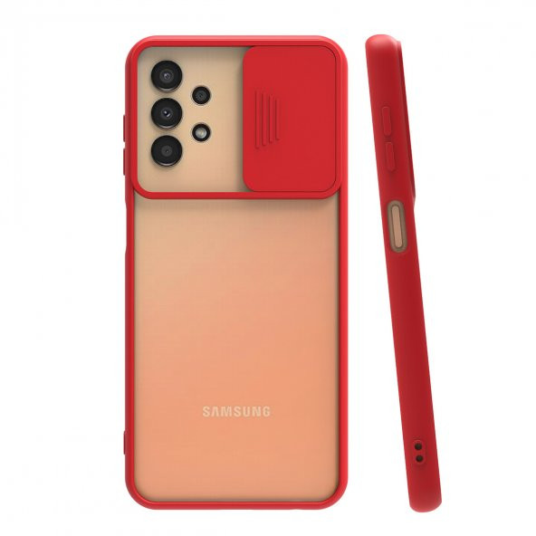 KNY Samsung Galaxy A33 Kılıf Renkli Kenarlı Kamera Korumalı Sürgülü Lensi Kapak Kırmızı