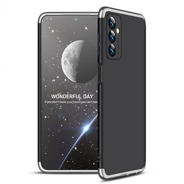 KNY Samsung Galaxy M23 Kılıf 3 Parça 360 Ays Kapak Siyah - Gri