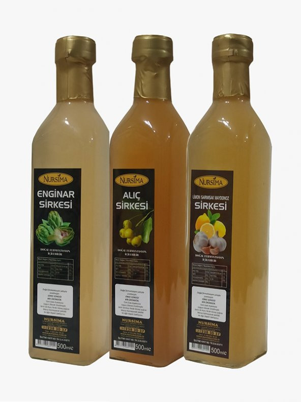 Enginar Sirkesi 500 ml + Alıç Sirkesi 500 ml + Limon Sarımsak Maydanoz Sirkesi 500 ml