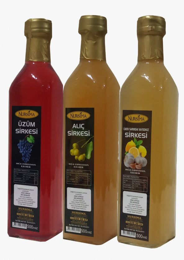 Üzüm Sirkesi 500 ml+ Alıç Sirkesi 500 ml + Limon Sarımsak Maydanoz Sirkesi 500 ml