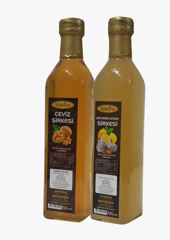 Ceviz Sirkesi 500 ml +Limon Sarımsak Maydanoz Sirkesi 500 ml Cam Ambalaj