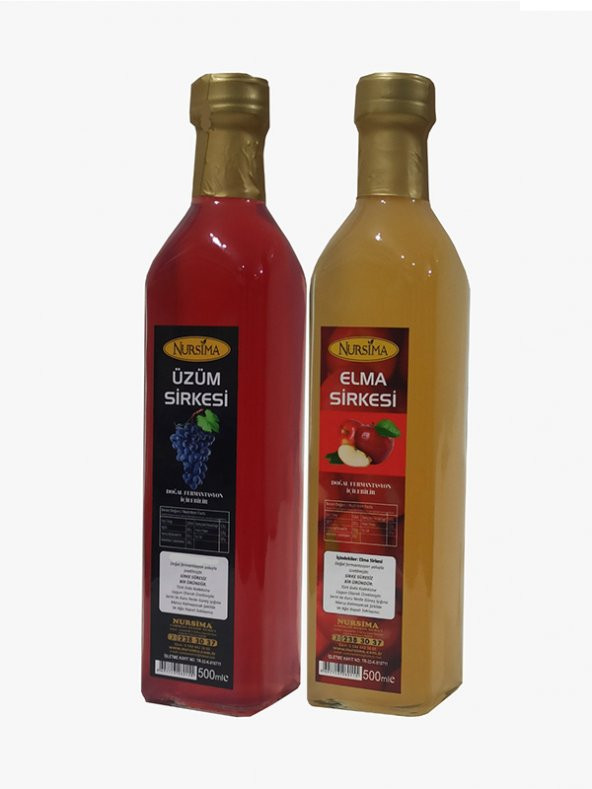 Üzüm Sirkesi 500 ml+ Elma Sirkesi 500 ml Cam Ambalaj