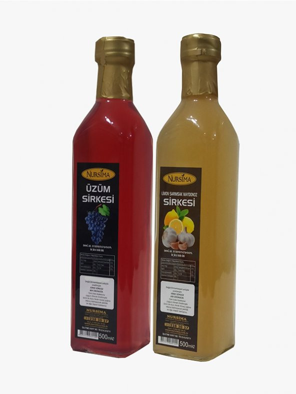 Üzüm Sirkesi 500 ml+ Limon Sarımsak Maydanoz Sirkesi 500 ml Cam Ambalaj