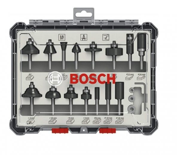 BOSCH 6 mm Profesyonel Ahşap Freze Bıçak Seti 15 Parça (2607017471) - 1