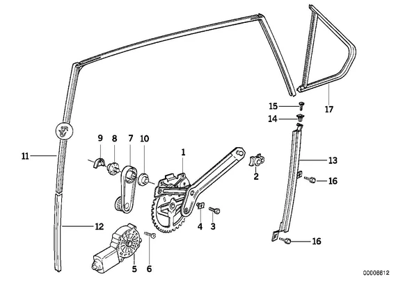 BMW E36 ARKA SAĞ CAM KRİKOSU ELEKTRİKLİ MOTORSUZ 51348119776 - 2