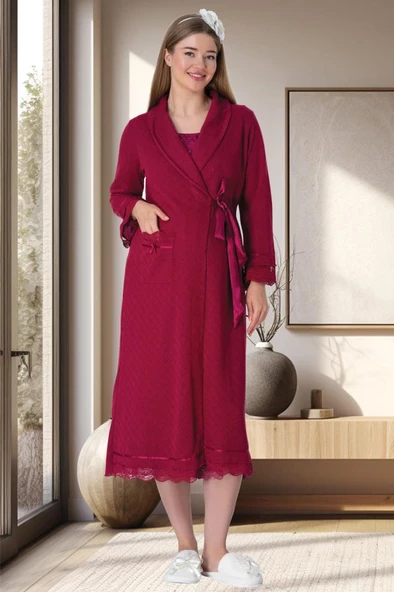 Mecit 5570 Fuşya Triko Sabahlıklı Lohusa Gecelik Takım - 3