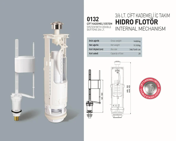 Nkp 3/6 Litre Çift Kademeli Klozet Rezervuar İç Takım - Resim 2