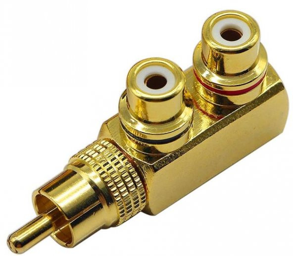 1 Erkek - 2 Dişi Gold 90 Derece RCA Çoklayıcı (Tek)