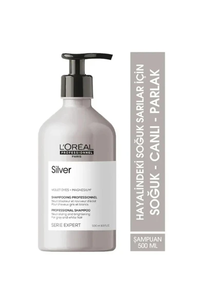 Loreal Professionnel Serie Expert Silver Çok Açık Sarı, Gri Ve Beyaz Saçlar Için Renk Dengeleyici Mor Şampuanı 500 Ml ürün görseli