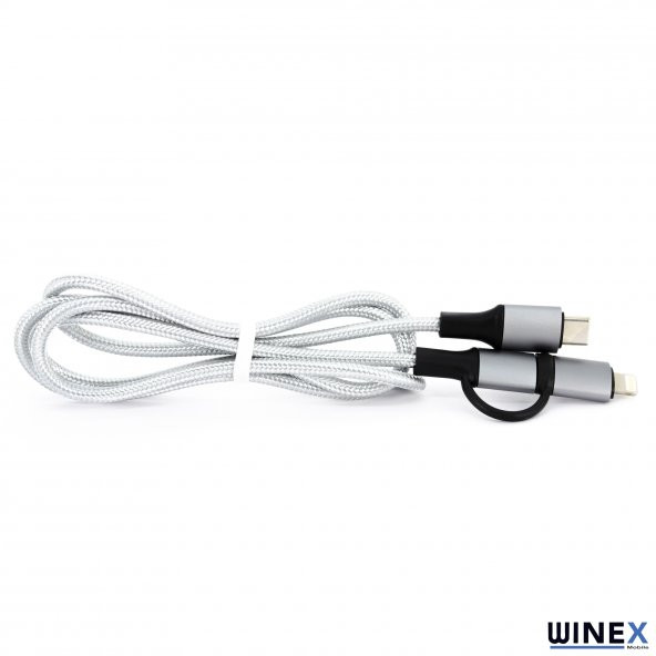 Winex 2in1 3A 60W Type-C to Type-C ve Lightning Örgülü Data Hızlı Şarj Kablo 1M - 3