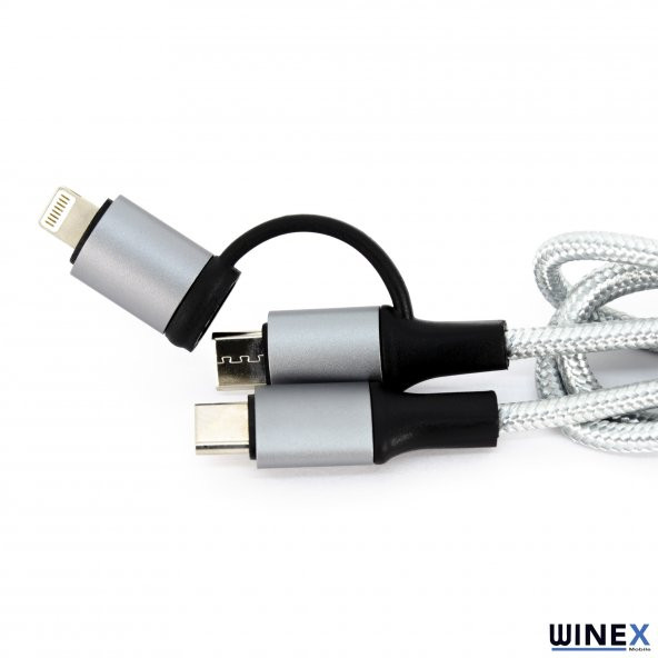 Winex 2in1 3A 60W Type-C to Type-C ve Lightning Örgülü Data Hızlı Şarj Kablo 1M - 4