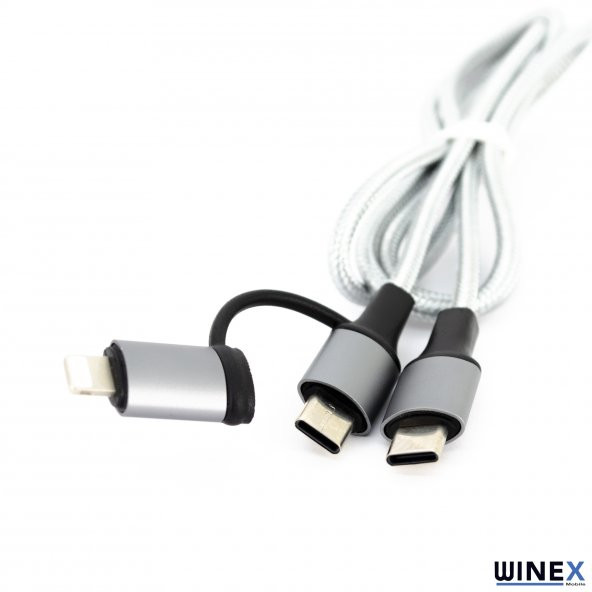 Winex 2in1 3A 60W Type-C to Type-C ve Lightning Örgülü Data Hızlı Şarj Kablo 1M - 5