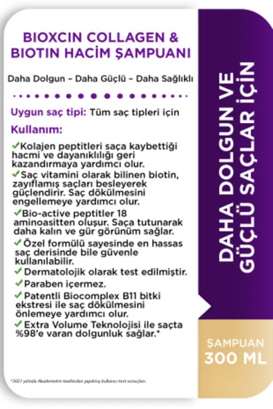 Collagen & Biotin Ekstra Hacim & Dolgunlaştırıcı Şampuan 300 ML - 4