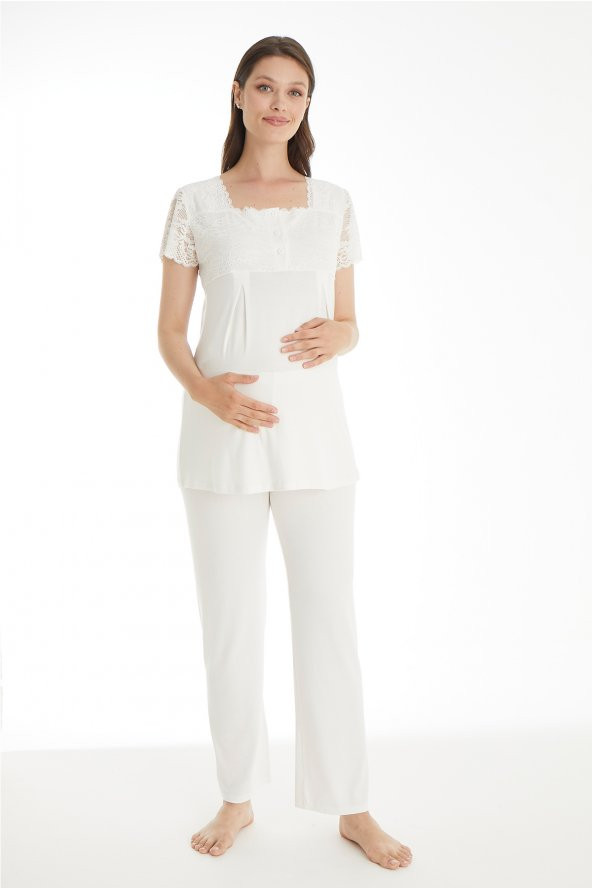 Kadın Düğmeli Kısa Kollu Lohusa Takımı İsem Moda 4110 - 7