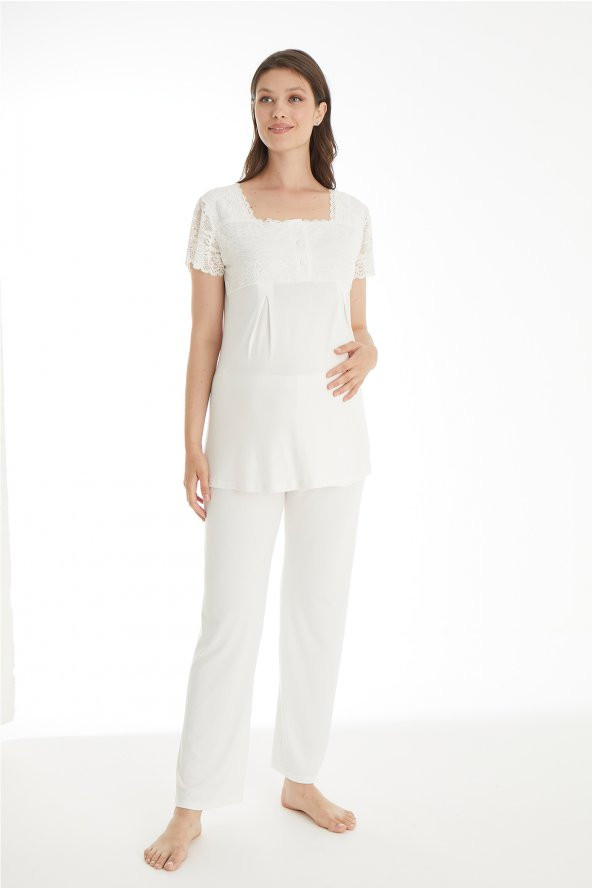 Kadın Düğmeli Kısa Kollu Lohusa Takımı İsem Moda 4110 - 8