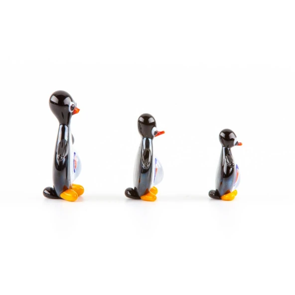 Murano Cam Kalpli Penguen Seti Üçlü El Yapımı - Resim 2