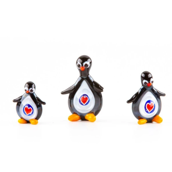 Murano Cam Kalpli Penguen Seti Üçlü El Yapımı - Resim 3