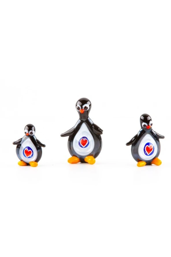 Murano Cam Kalpli Penguen Seti Üçlü El Yapımı - Resim 6
