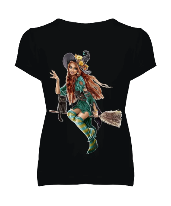 Cadı T-Shirt - V yaka Kadın Cadı tişörtü Kadın V Yaka Tişört
