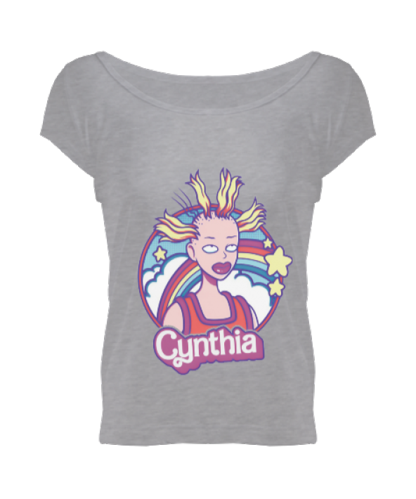 Cynthia Baskılı T-shirt Kadın Geniş Yaka Tişört