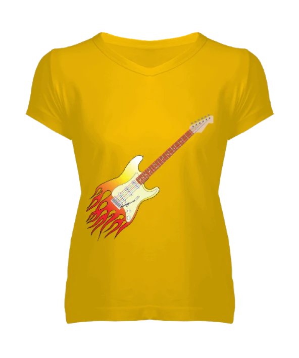 gitar kadın v yaka t-shirt Kadın V Yaka Tişört