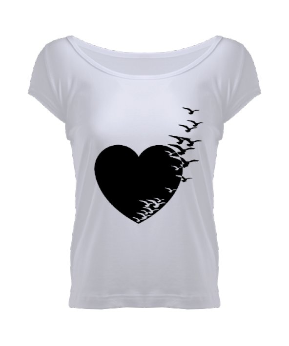 kalp kadın geniş yaka t-shirt Kadın Geniş Yaka Tişört