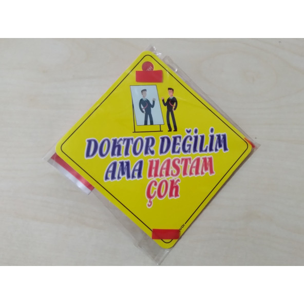 CAM İÇİ SARI DEKOR PLAKA KARE DOKTOR DEĞİLİM AMA HASTAM ÇOK (11x11cm) YAPIŞTIRMALI (Dekor Levha) SARI PLAKA ürün görseli