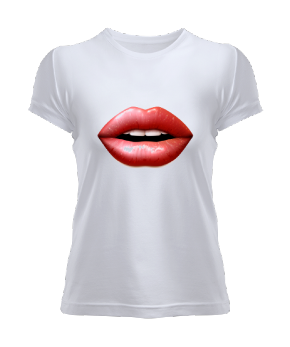 Kadın Kısa Kol Dudak Ruj Desenli Tshirt Kadın Tişört Kadın Tişört