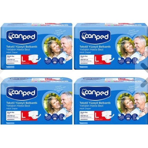Canped Tekstil Yüzeyli Belbantlı Yetişkin Hasta Bezi Large 30'lu (4 PAKET=120 Adet)